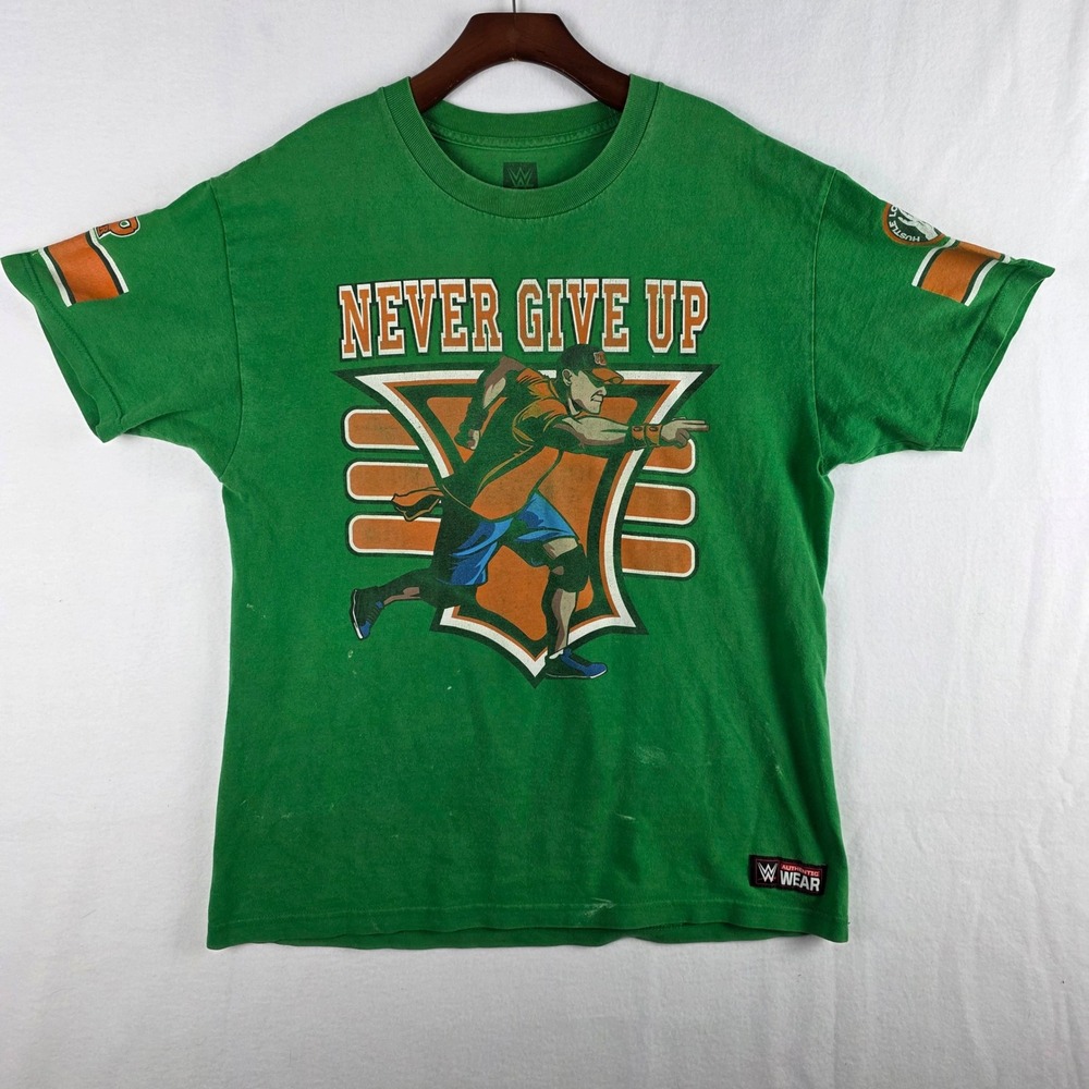 WWE John Cena Never Give Up You Cant See Me Graphic T-Shirt Green Mens Size L